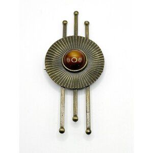 Mid Century Modern Abstract Starburst Pin With‎ Caramel Swirl Glass Stone